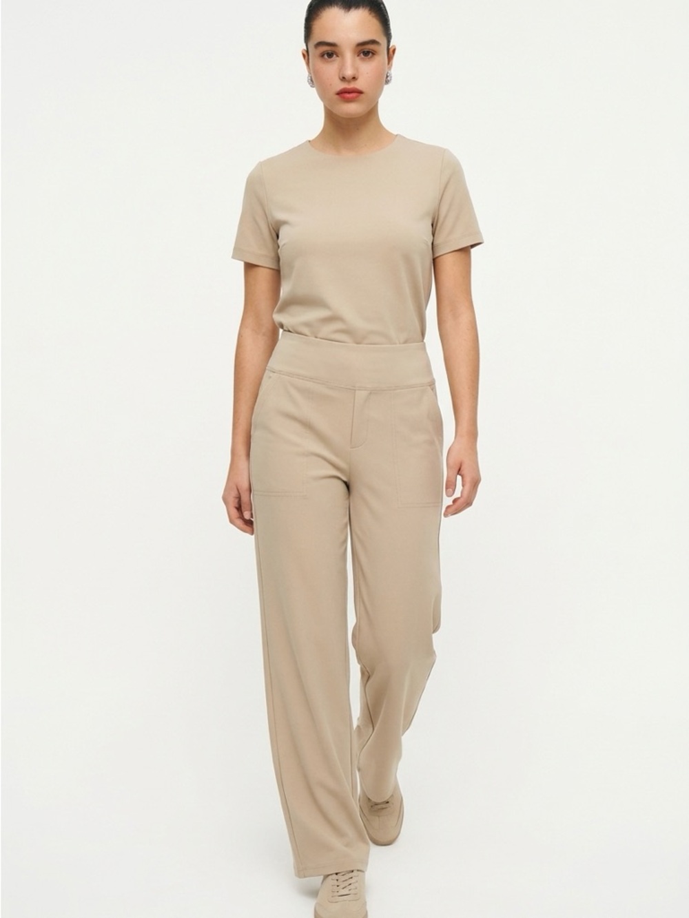 G4Free High-Rise Wide-Leg Women's M Stretch Travel Yoga Athleisure Beige Pants